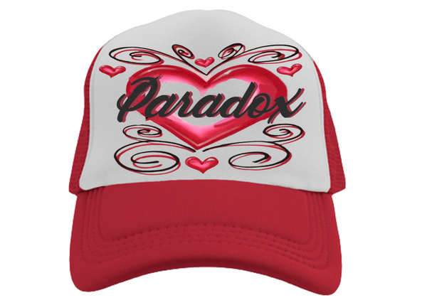 TRUCKER HAT AIRBRUSHED HEARTS (RED/WHITE)