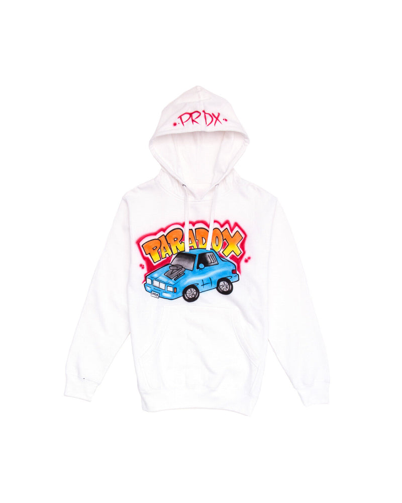 Airbrushed Vintage Car Pull-Over Hoodie (White)