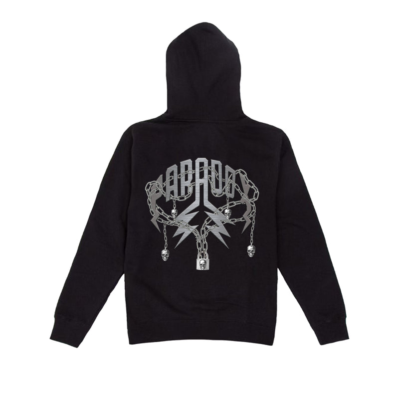 "SKULL CHAINS" LIGHTNING ARC LOGO HOODIE (BLACK/METALLIC GREY)