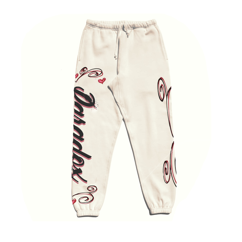 "AIRBRUSHED HEARTS" SWEATPANTS (CREAM)