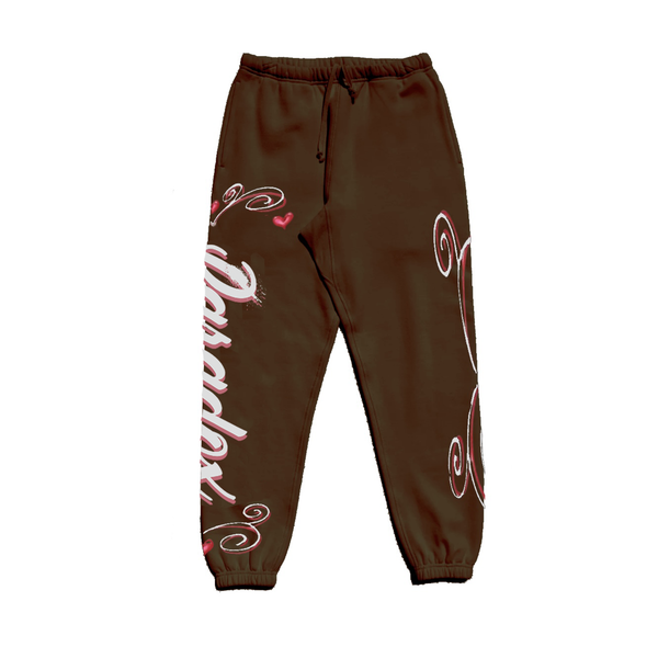 "AIRBRUSHED HEARTS" SWEATPANTS (BROWN)