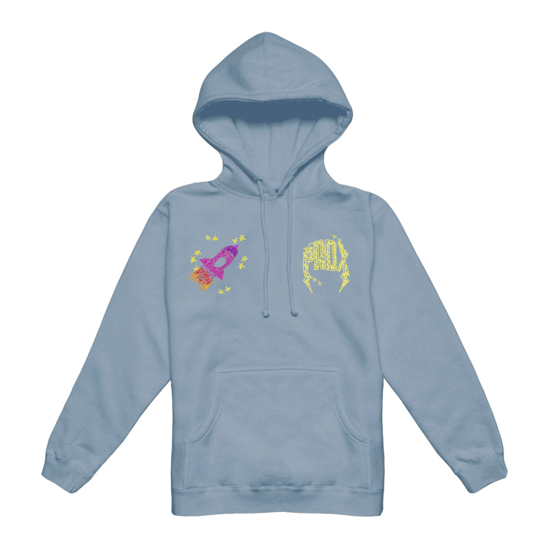 "QUICK SKETCH" LIGHTNING ARC LOGO PULL-OVER HOODIE (STONE BLUE)