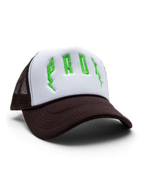 PRDX Trucker Hat (Brown/White/Neon Green)