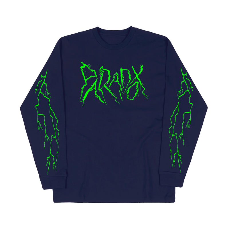 "Lightning Strike" Long Sleeve Tee (Navy/Neon Green)