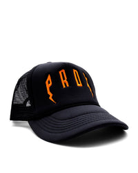 PRDX TRUCKER HAT (BLACK/BLACK/ORANGE)