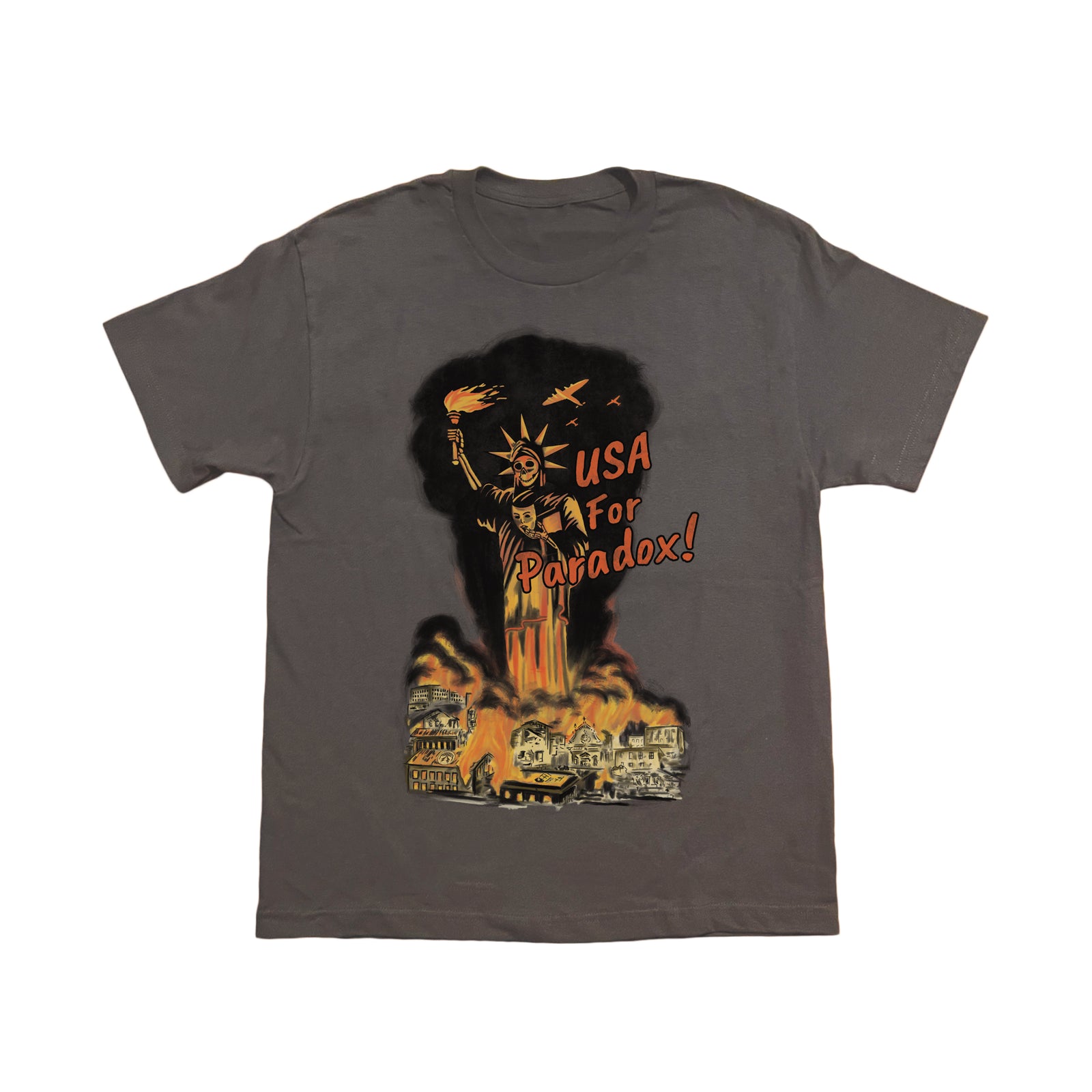 "U.S.A. FOR PARADOX!" LIGHTNING ARC LOGO TEE (CHARCOAL)