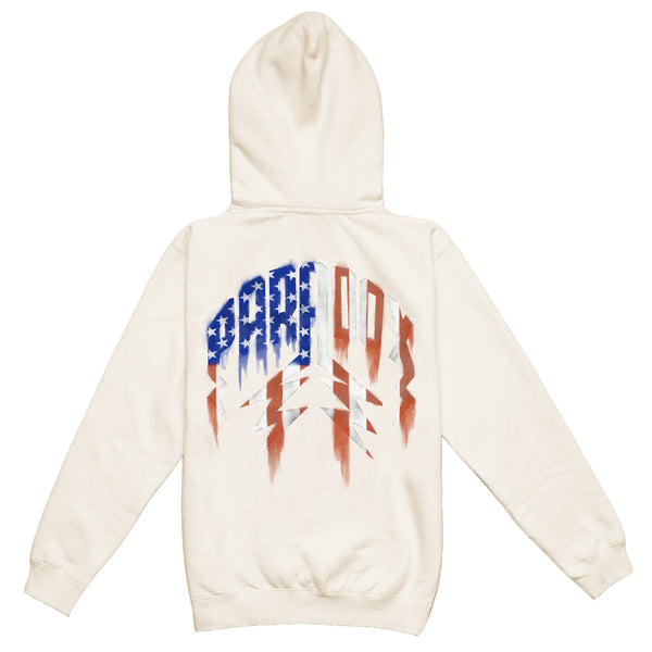 "U.S.A. FOR PARADOX!" LIGHTNING ARC LOGO HOODIE (CREAM)