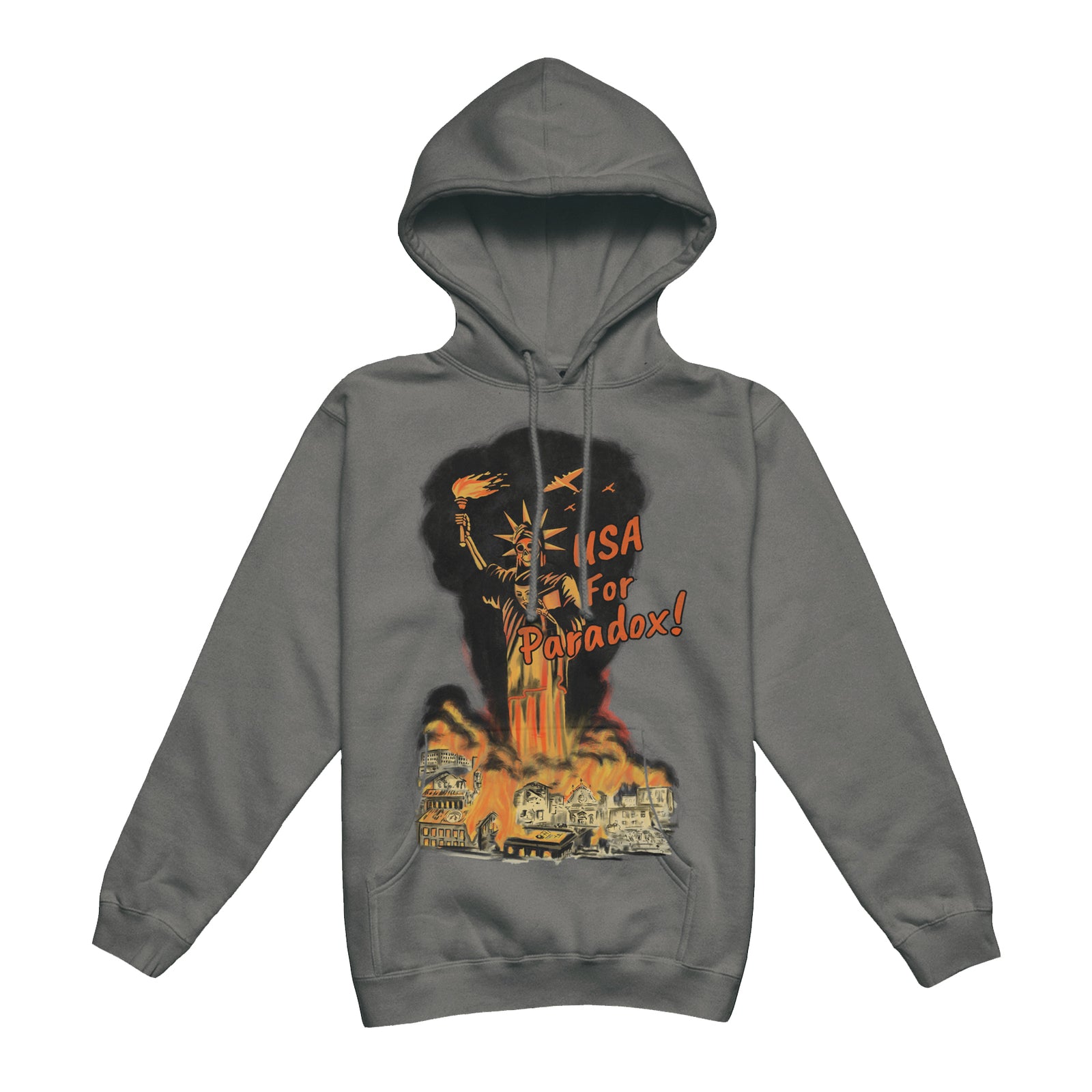 "U.S.A. FOR PARADOX!" LIGHTNING ARC LOGO HOODIE (CHARCOAL)