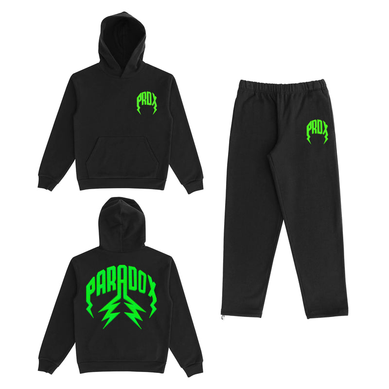 Lightning arc logo sweatsuit (BLACK/GREEN)