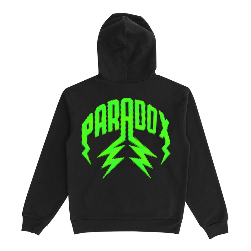 TWILL LIGHTNING ARC LOGO PULL-OVER HOODIE (BLACK/GREEN)